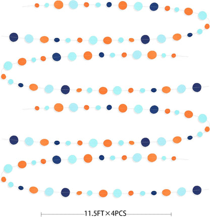 46 Ft Navy Blue Orange and Teal Circle Dots Garland Royal Blue Orange Aqua Polka Dot Hanging Paper Streamer for Birthday Wedding Bridal Baby Shower Outer Space Galaxy Theme Party Decorations Supplies