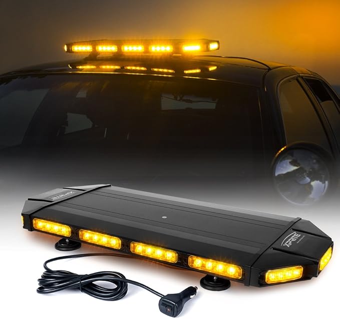 Xprite 27" Amber LED Emergency Rooftop Strobe Light Bar, Magnetic-Mounted Strobe Lights for Trucks, High-Intensity Warning Beacon for Tow, Construction, Snowplow, Patrol Vehicles