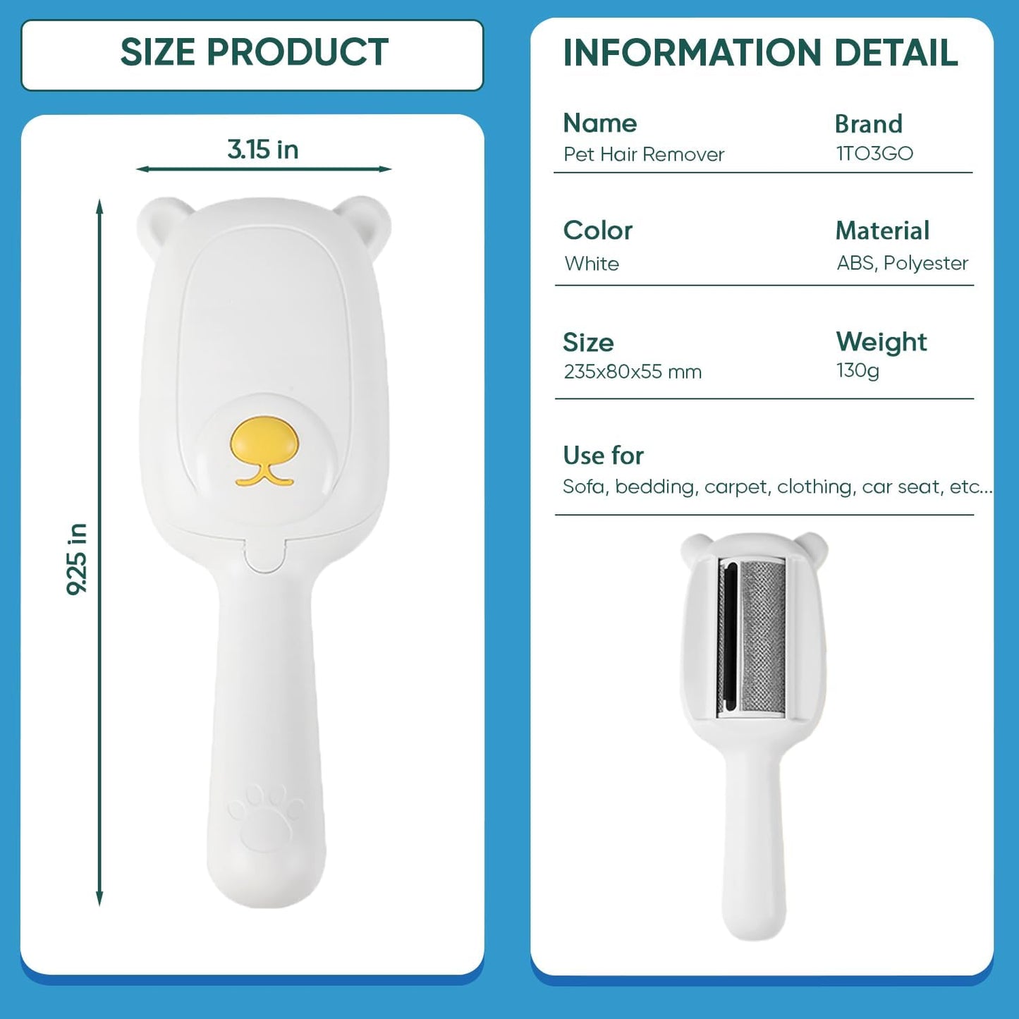 Pet Hair Remover Roller Compact Cat/Dog Hair Remover Deep Clean Convenient to Carry Reusable Lint Roller for Carpet, Furniture, Clothing and Bedding, Carpets and Car Seats (White)