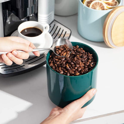 Sweejar Kitchen Canisters Ceramic Food Storage Jar, Stackable Containers with Airtight Seal Wooden Lid for Serving Coffee Bean, Flour, Tea, Spice and More - 39 Fl Oz (Jade)