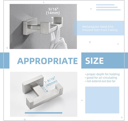 Angle Simple Towel Hook for Bathroom, SUS 304 Stainless Steel Double Robe Coat Hook, Hand Towel Hanger Wall Mount, Brushed Nickel