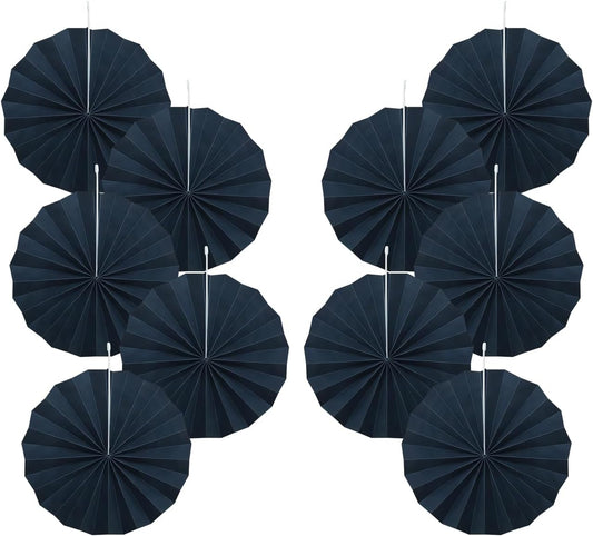 Black Party Decorations,Halloween Decor Events Accessories,Black Birthday Decorations,Anniversary Decorations for Party,Birthday Decorations for Men 8in Hanging Paper Fans 30 Color DIY Set(Black)