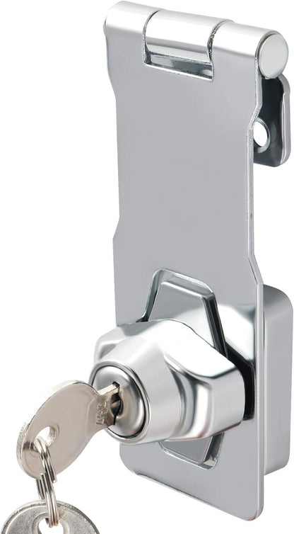 Alise Keyed Hasp Lock,4 Inch Safety Packlock Clasp Hasp Lock Latch with Lock,Door Hinge Lock with Keys Keyed Locking Hasp for Cabinets Closets Doors,Chrome