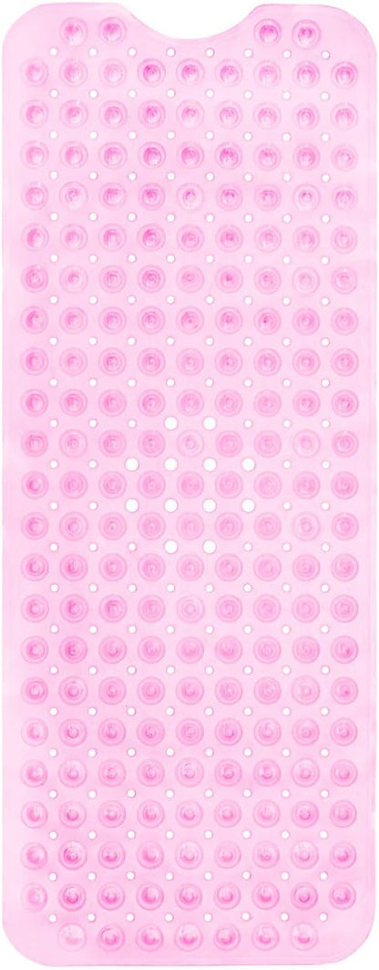 ENKOSI Bath Mat - Large Non Slip Bathtub & Shower Mat - Extra Long 40 x 16 Inch Bathroom Mats for Tub Nonslip Anti Slip Bathmats (40x16 Clear Pink 1-Pack)