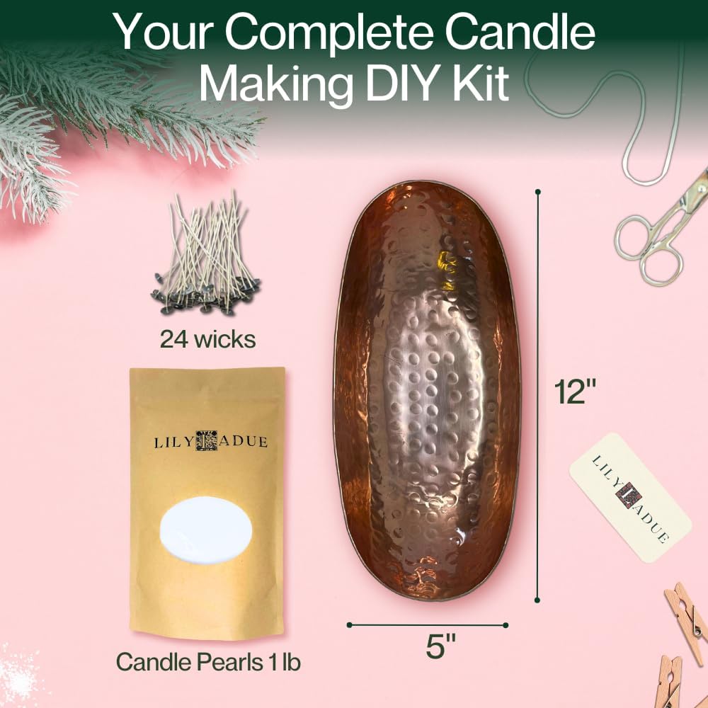 LILY LADUE Sand Candle Kit - 1Lb/16Oz Pearled Candles Sand and Wicks (24) with Copper Holder, Unscented Aroma Beads, Reusable Pearled Candle Wax for DIY Home Kit, Powder Beads Refill Available
