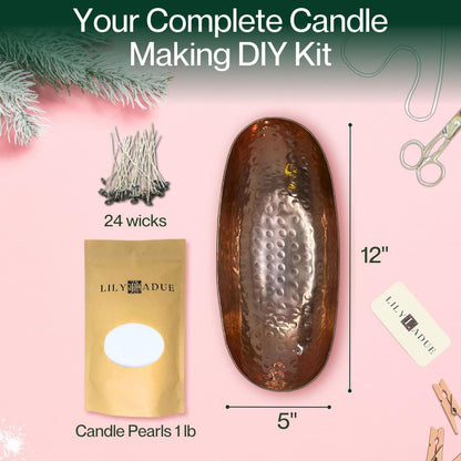 LILY LADUE Sand Candle Kit - 1Lb/16Oz Pearled Candles Sand and Wicks (24) with Copper Holder, Unscented Aroma Beads, Reusable Pearled Candle Wax for DIY Home Kit, Powder Beads Refill Available