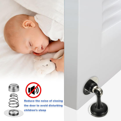 uxcell Magnetic Door Stopper, Stainless Steel Heavy Duty Door Holder, No Drilling Doors Knob Wall Protector with Self-AdhesiveTapes and Screws for Home Office Wall Floor Mounting, White