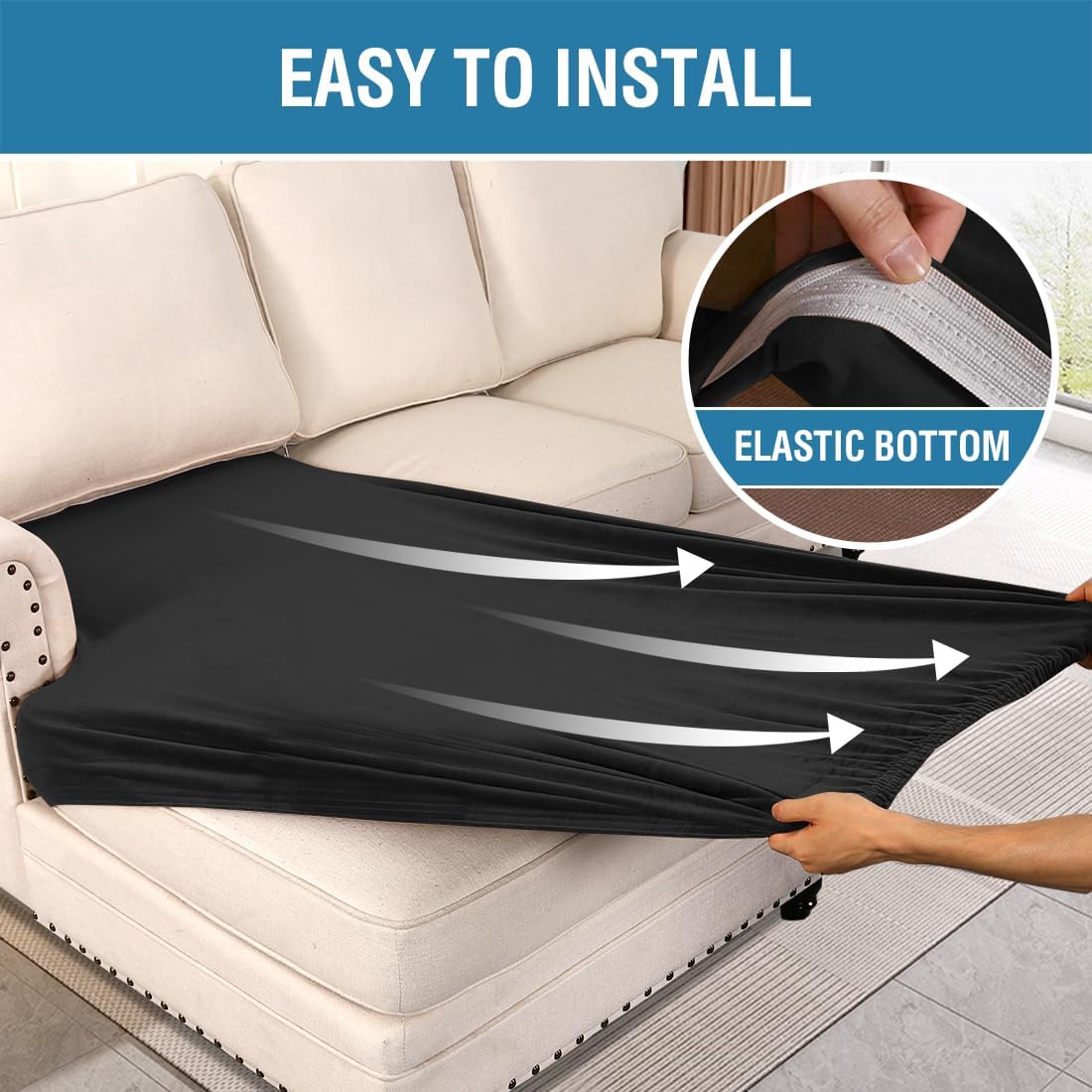 H.VERSAILTEX Velvet Stretch Individual Chaise Cover Sectional Couch Covers for L Shaped Sofa Both Left/Right Furniture Protector Seat Cushion Sofa Cover (1 Piece Chaise Cover, Black)