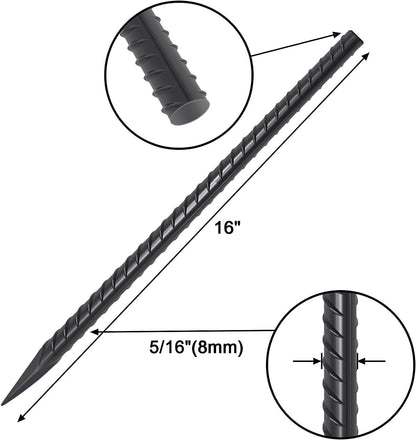 VVOKGO Rebar Stakes 16 Inches Ground Concrete Form Stakes (12pcs), Straight Metal Spikes Heavy Duty with Chisel Point End, 5/16" Diameter Steel Anchors for Fence, Concrete Timber, Garden Plants, Black