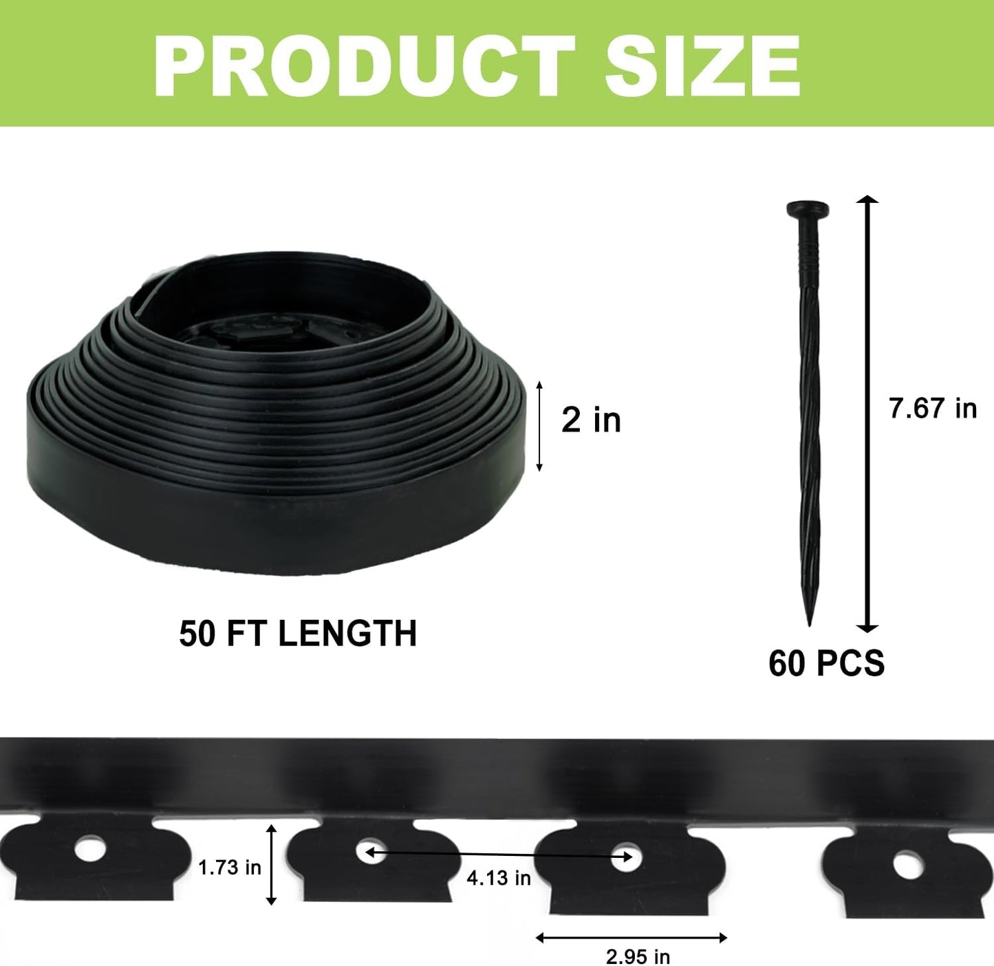 Hugeleaf Landscape Edging 2 Inches Tall, 50 Feet Garden Edging Border with 60pcs Spikes, Flexible Plastic Lawn Edge for Landscaping Flower Beds Yard Pathway