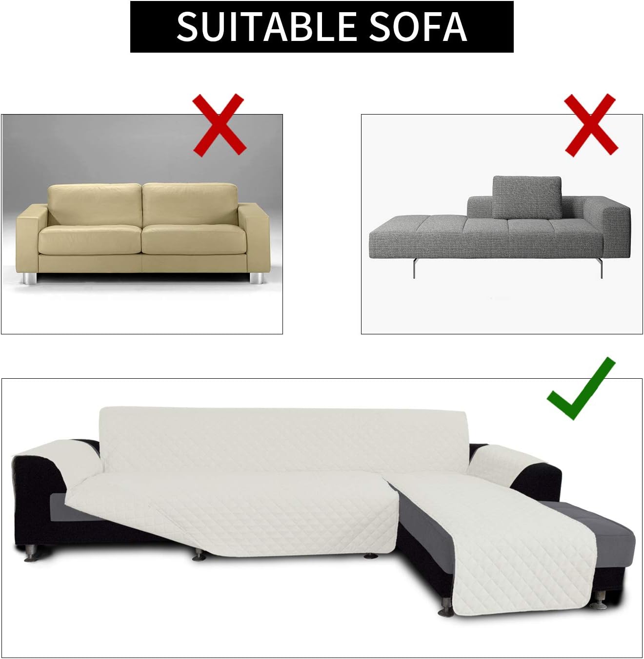 Easy-Going Sofa Slipcover L Shape Sofa Cover Sectional Couch Cover Chaise Lounge Slip Cover Reversible Sofa Cover Furniture Protector Cover for Pets Kids Children Dog Cat (X-Large,Ivory/Ivory)