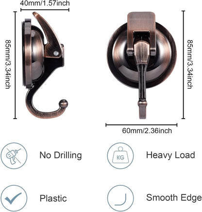 Suction Cup Hooks for Shower, Bathroom, Kitchen, Glass Door, Mirror, Tile – Loofah, Towel, Coat, Bath Robe Hook Holder for Hanging – Waterproof Wreath Hanger (Red Bronze 2Pack)