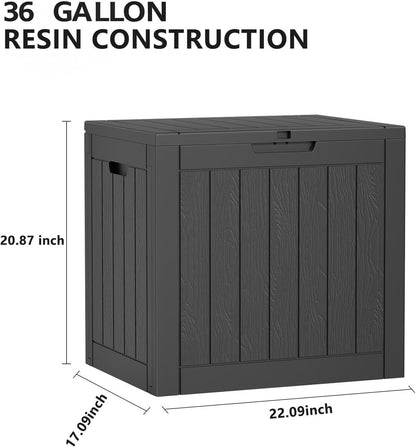 36 Gallon Outdoor Deck Box,Storage Lockable Waterproof Patio Furniture,Garden Tools,Cushions,Pool Accessories Outside Storage Resin Box(Black)