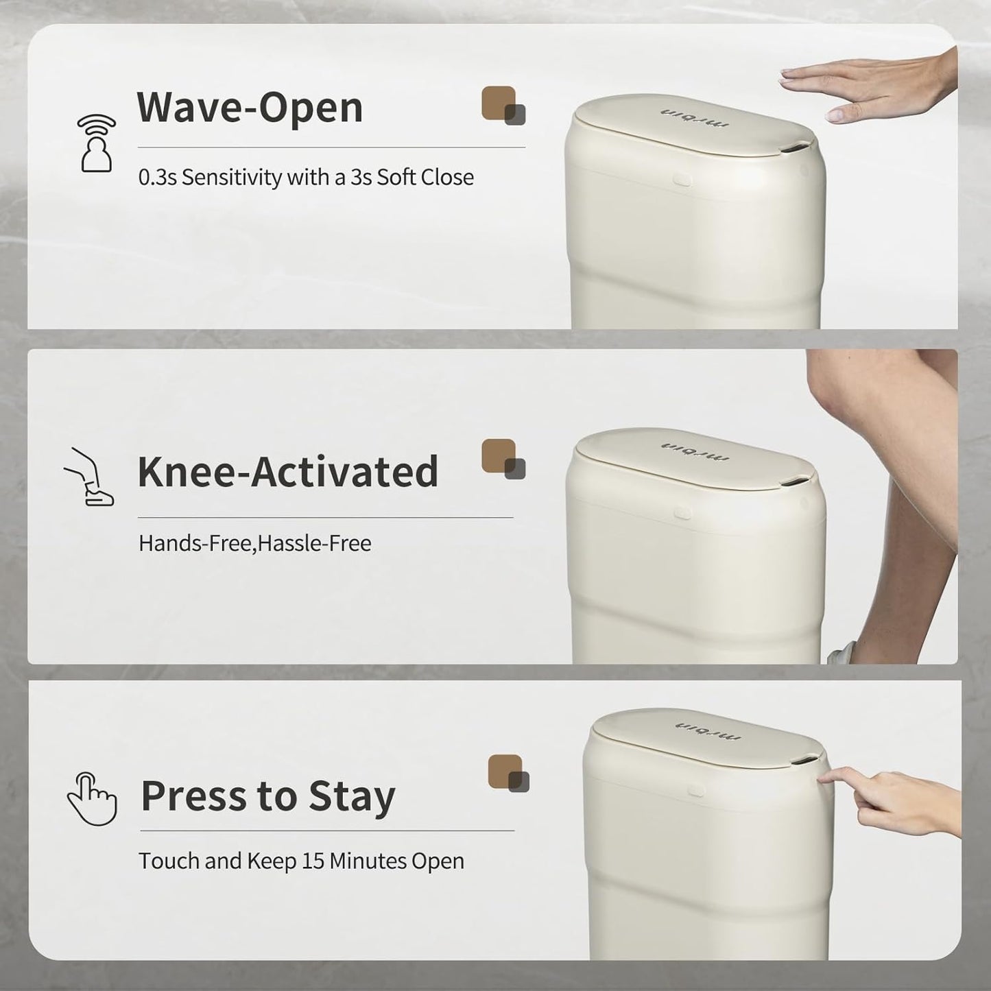 Slim Motion Sensor Trash Can for Bathroom, Automatic Compact Touchless Garbage Bin with Lid, 2.4 Gallon Small Electric Waste Basket for Narrow Apartment Dorm Office, Kitchen, Bedroom, Cream White