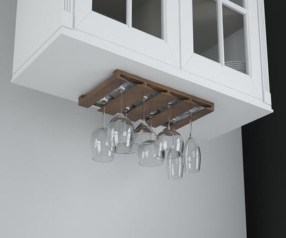 Rustic State Eze 4 Sectional Under Cabinet Mount Wood Stemware Rack Hanging Shelf Glassware Holder Bar Organizer with up to 12 Wine Glass Storage 12 Inch Deep Chestnut