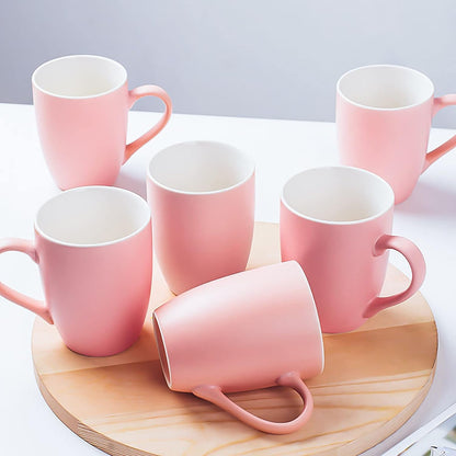 Coffee Mugs Set of 6, 12oz Ceramic Coffee Mugs with Handle, Matte Porcelain Pink Coffee Mug for Latte, Tea, Cocoa, Cappuccino, Cups for Women Men for Home Restaurant Mug (Pink)