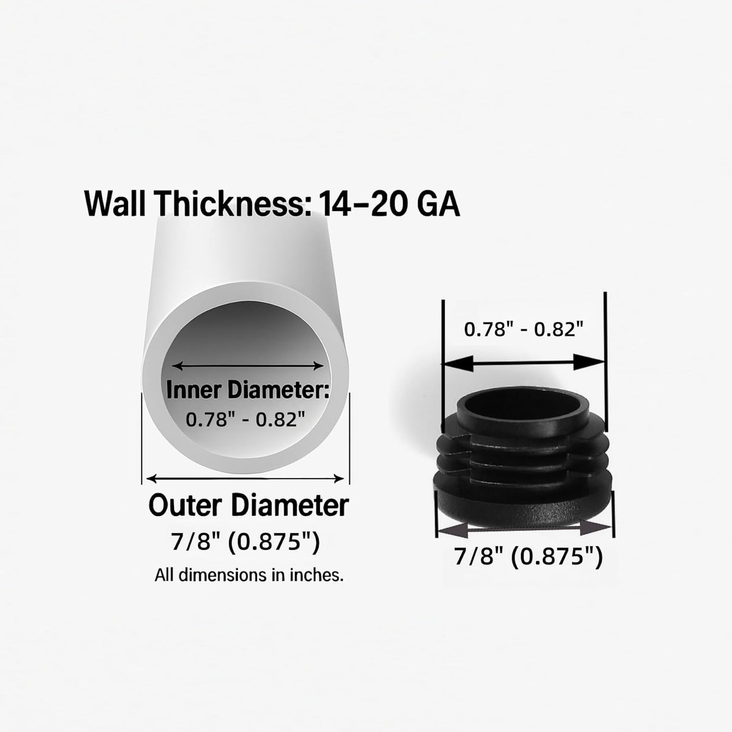 Furnigear Plastic Plugs Tubing End Caps Chair End Caps 7/8" Outside Bottom Round Tubing Caps Round Furniture Sliders Glides Black (Fit 0.78-0.82" Tube Inner Diameter, 40pack)