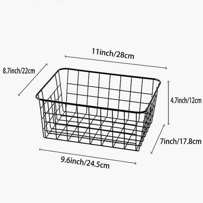 Kitchen Wire Baskets Farmhouse Decor Metal Food Storage Organizer, Household Refrigerator Bin with Built-in Handles for Cabinets,Pantry Set of 2 Black