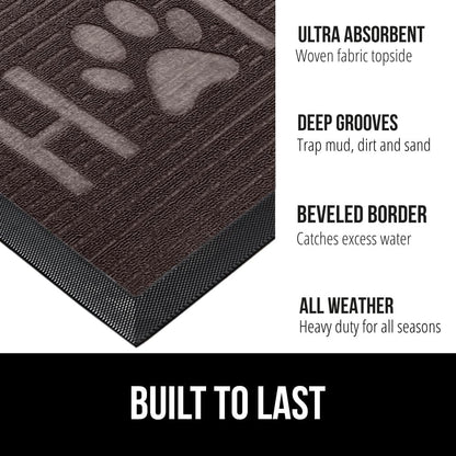 GORILLA GRIP 100% Waterproof All-Season WeatherMax Doormat US Designed Natural Rubber, Stain and Fade Resistant, Low Profile Indoor Outdoor Door Mats, Easy Clean Patio Mat, Espresso Home Paw