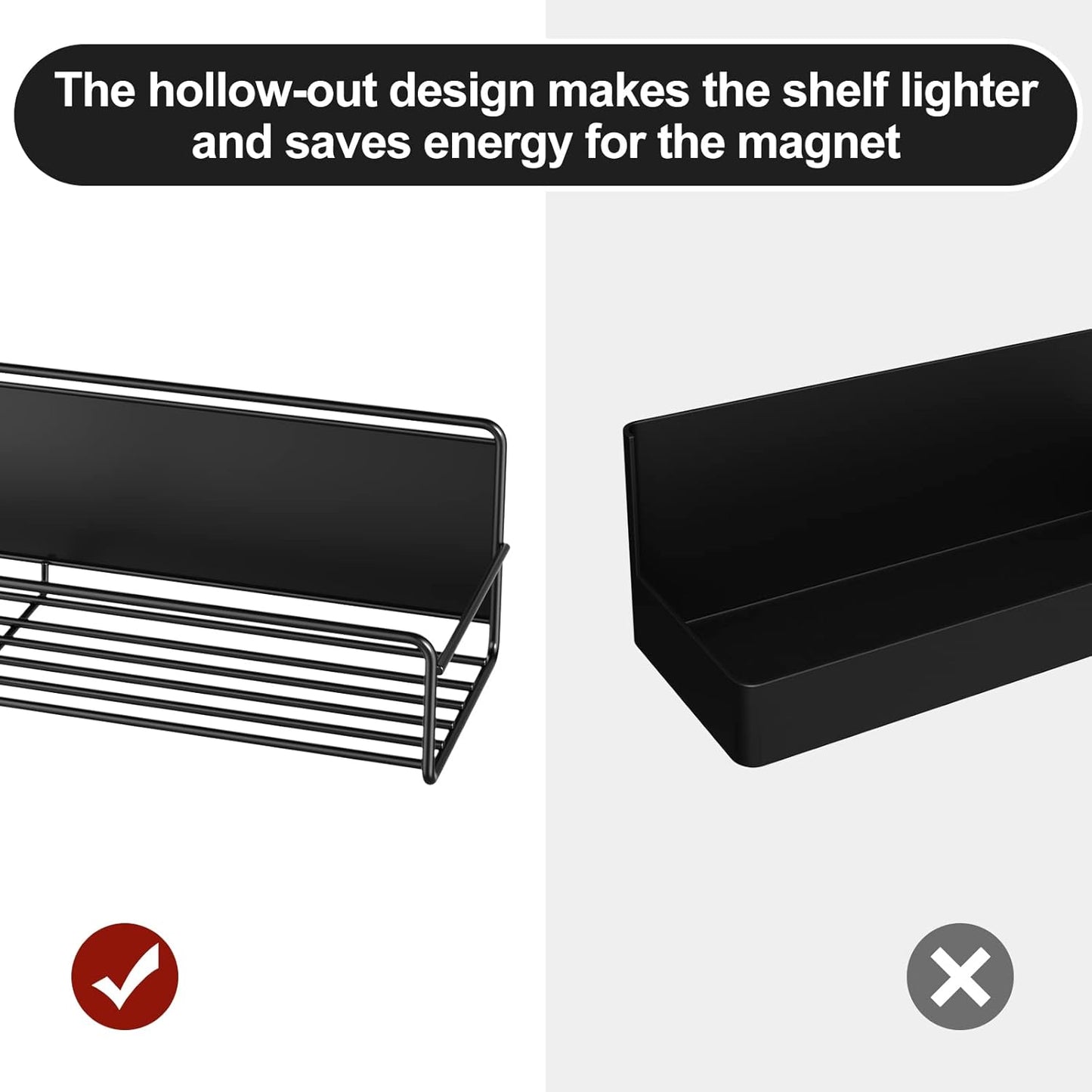 2 Pack Magnetic Spice Rack Organizer, Space Saver for Refrigerator and Microwave Oven, Magnetical Fridge Shelf for Jars, Seaoning, tins and Utensils Black