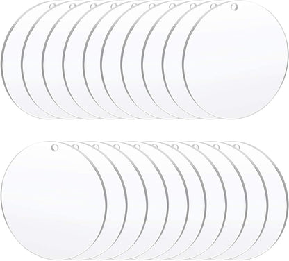 Acrylic Clear Ornament Circle Blanks 50 Pieces 1/16" Thick 3.5"/89 mm Transparent Round Acrylic Disc for DIY Crafts with Christmas Tags
