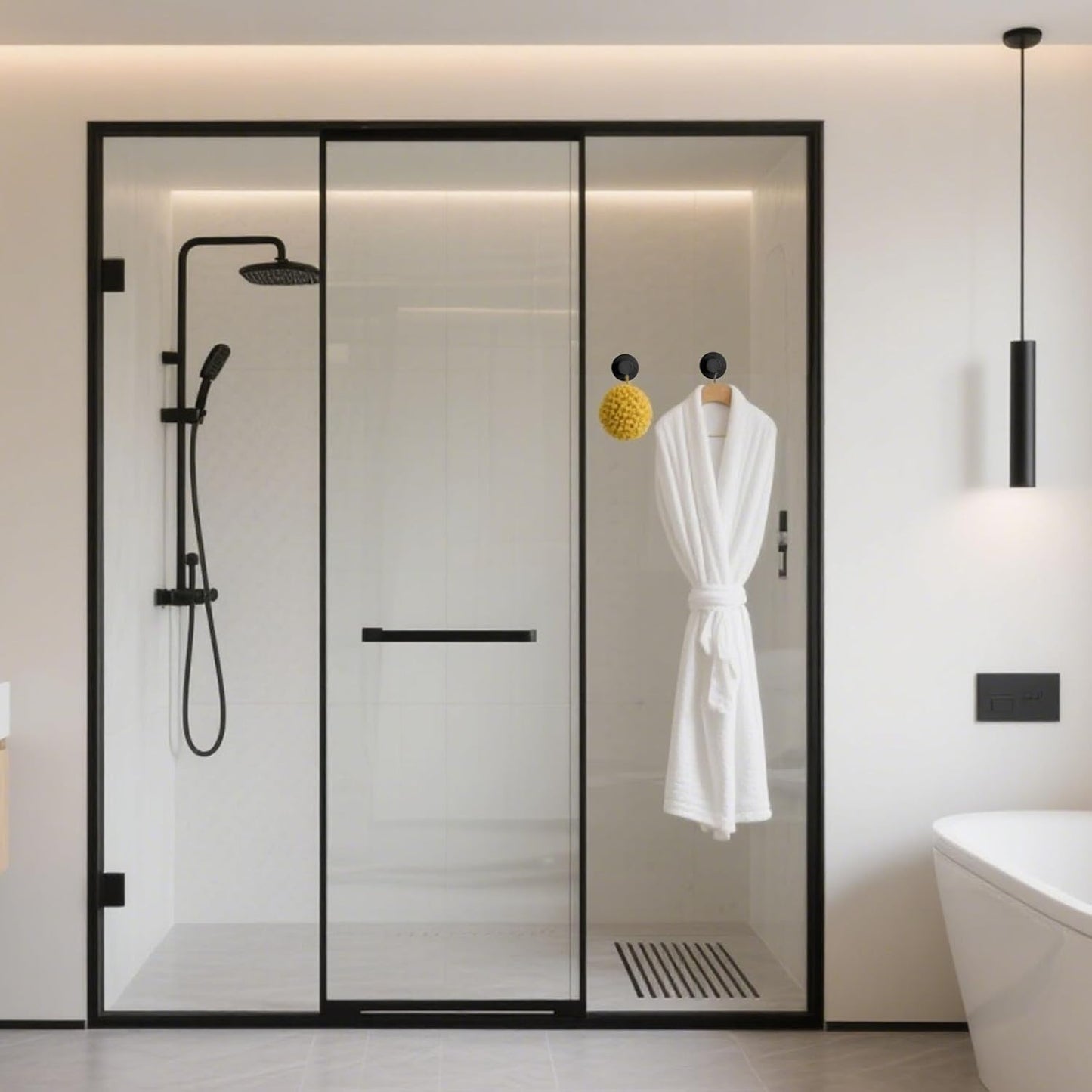 4 Pcs Suction Cup Hooks for Shower，Removable Hooks，Towel Hook，Suction Hook for Bathroom, Bedroom, Glass Window (Dark Grey)