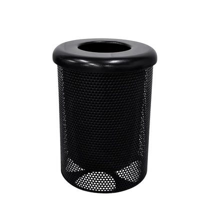 COATEDOUTDOORFURNITURE RFT-P-BLK Heavy Duty Round Trash Receptacle with Flat Top, Liner Included, 32 Gallon, Black, Made in America