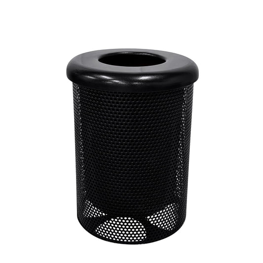 COATEDOUTDOORFURNITURE RFT-P-BLK Heavy Duty Round Trash Receptacle with Flat Top, Liner Included, 32 Gallon, Black, Made in America