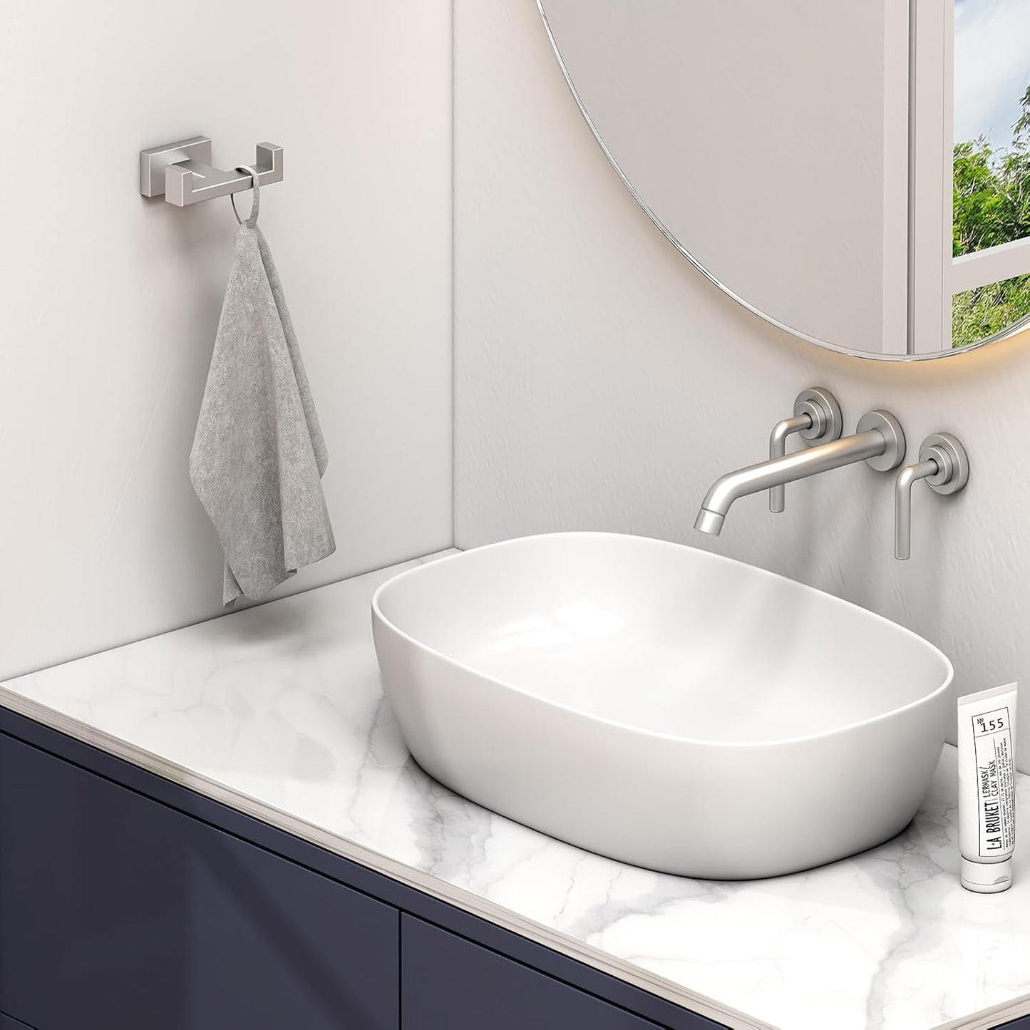 Angle Simple Towel Hook for Bathroom, SUS 304 Stainless Steel Double Robe Coat Hook, Hand Towel Hanger Wall Mount, Brushed Nickel