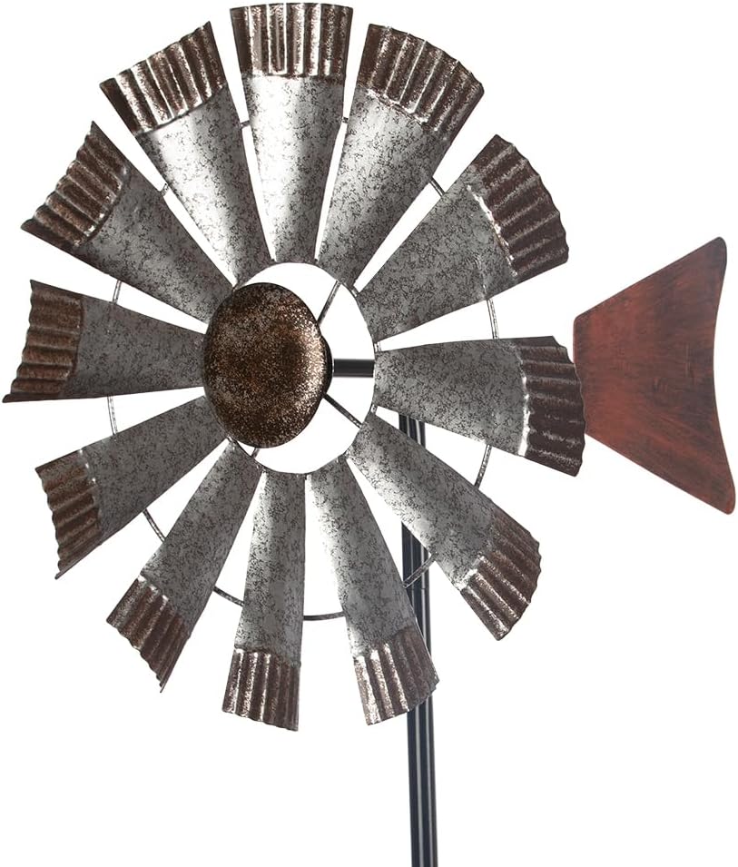 Wind Spinners Outdoor，Metal Vintage Style Single Sided Silver Windmill Kinetic Wind Spinner for Outdoor Garden Patio Yard Decor,Diameter 13 Inches