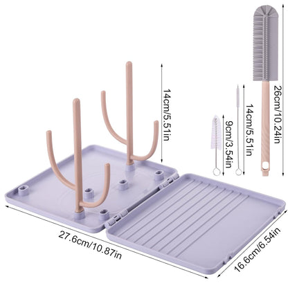 Baby Bottle Drying Rack -Travel Baby Bottle Drying Rack Set, Cleaner Kit with Silicone Bottle Brush,Straw Brush, Suitable for Home use or Traveling with Babies, Camping(Gray) ﻿ ﻿