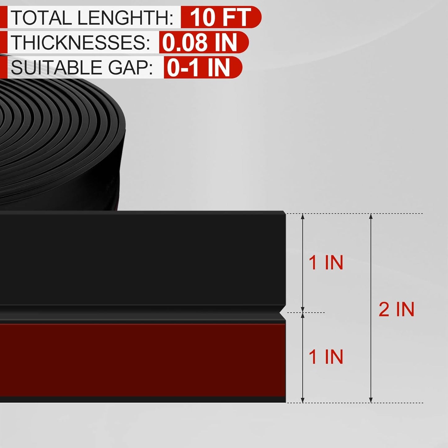 MYFAMIREA Door Weather Stripping 2IN (W) x 10FT (L) Door Draft Stopper Seal Tape Silicone Seal Strip Self Adhesive Shower Sweep Insulation Tape Side Bottom Strip for Sliding Glass Window Gap, Black