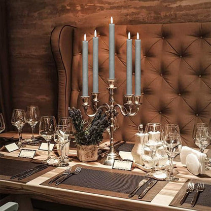 GenSwin Flameless Grey Taper Candles Flickering with 10-Key Remote, Battery Operated Led Warm 3D Wick Light Window Candles Real Wax Pack of 6, Christmas Home Wedding Decor(0.78 X 9.64 Inch)