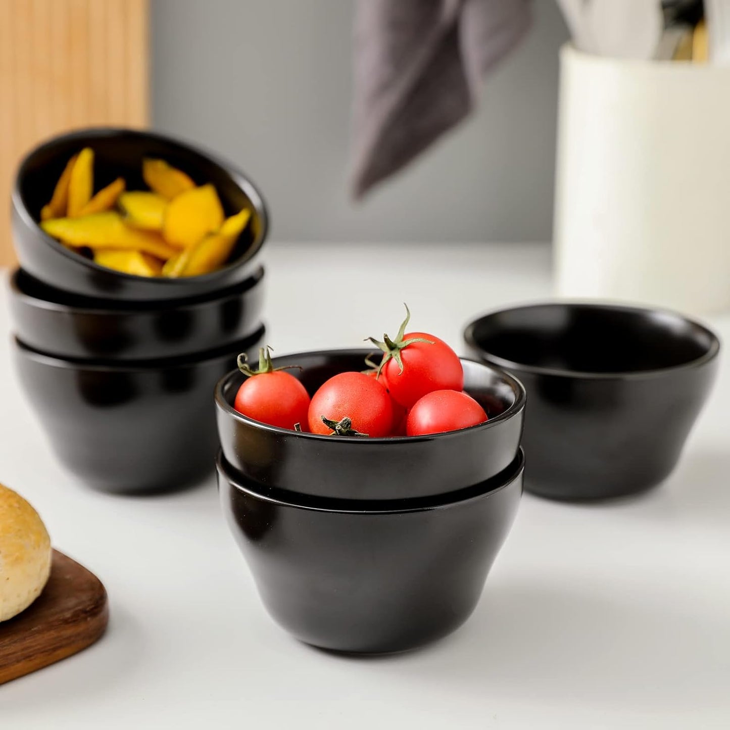 Selamica Ceramic Small Bowls Dessert Bowls 8oz Bouillon Cups for Dessert Soup Dipping Sauce Coffee Cupping Microwave and Dishwasher Safe - Set of 6(Black)