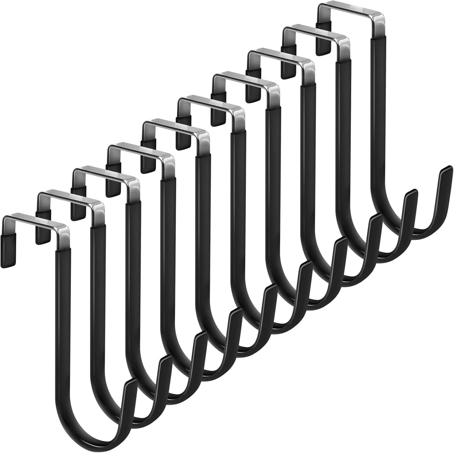 FYY Over The Door Hooks, 10 Pack Door Hangers Hooks with Rubber Prevent Scratches Heavy Duty Organizer Hooks for Living Room, Bathroom, Bedroom Hanging Clothes, Towels, Hats, Coats, Bags Black