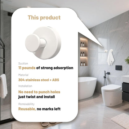 4pcs Suction Cup Hooks for Shower,Shower Towel Suction Hooks,No Drill Towel Hooks for Bathroom Wall,Kitchen,Glass,Mirror,Tile to Hang Towels,Robes,Loofah (White)