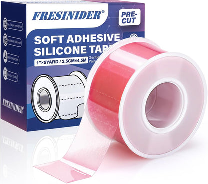 FRESINIDER Silicone Tape 1" x 5 Yard Pink 1 Roll for Sensitive Skin, Pre-Cut Waterproof Medical Tape, Gentle Adhesive for Wound Care, Surgical Sites, Infants and Elderly