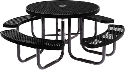 Coated Outdoor Furniture Heavy-Duty Portable Outdoor Picnic Table with Umbrella Hole, Expanded Metal Commercial-Grade Patio Dining Furniture Made in America (46" Round Top, Textured Black)