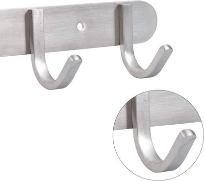 Coat Hook Rack Brushed Nickel 10.6-Inch Coat&Towel Hook Rail Wall Mounted with 4 Hooks, Durable Wall Hangers for Bedroom, Bathroom, Foyer, Hallway (SUS304 Stainless Steel)