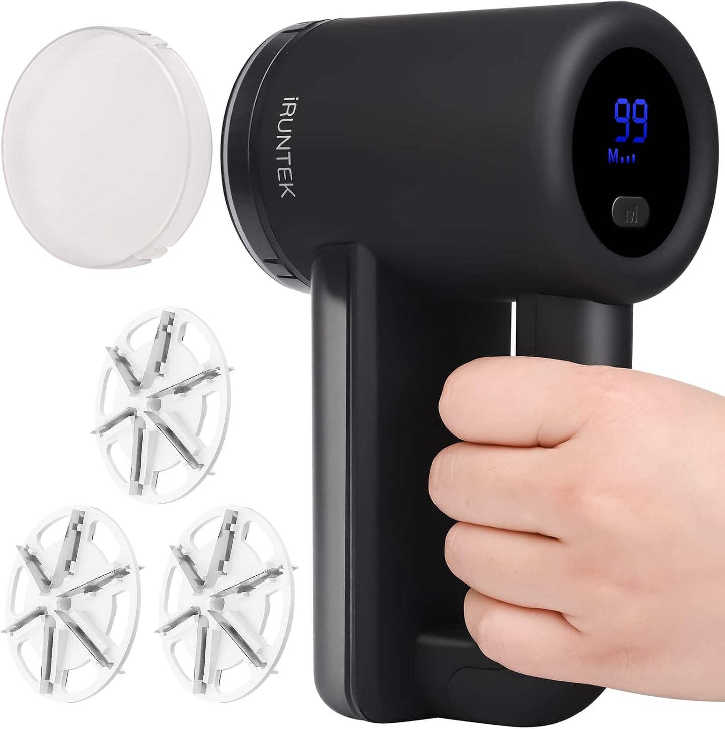iRUNTEK Rechargeable Fabric Shaver & Lint Remover｜3-Speed Lint Shaver with LED Display & Type-C Fast Charging Port｜Sweater Shaver with Large Lint Bin｜Removes Fuzz & Pills from Clothes Furniture, Black
