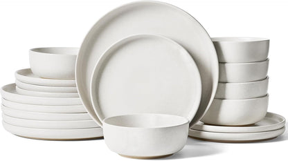 Famiware Milkyway Plates and Bowls Sets, 18 Pieces Dinnerware Sets, Reactive Glaze Dish Set, Stoneware Dishes Set for 6, Matte White