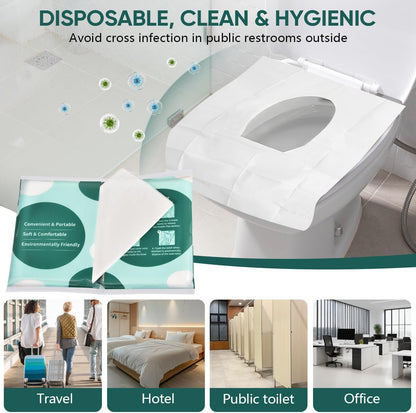 30 Pcs Disposable Flushable Paper Toilet Seat Covers Travel Supplies Essentials for Airplane, Public Restrooms, Bathroom, Hotels, Camping, Kids or Adults