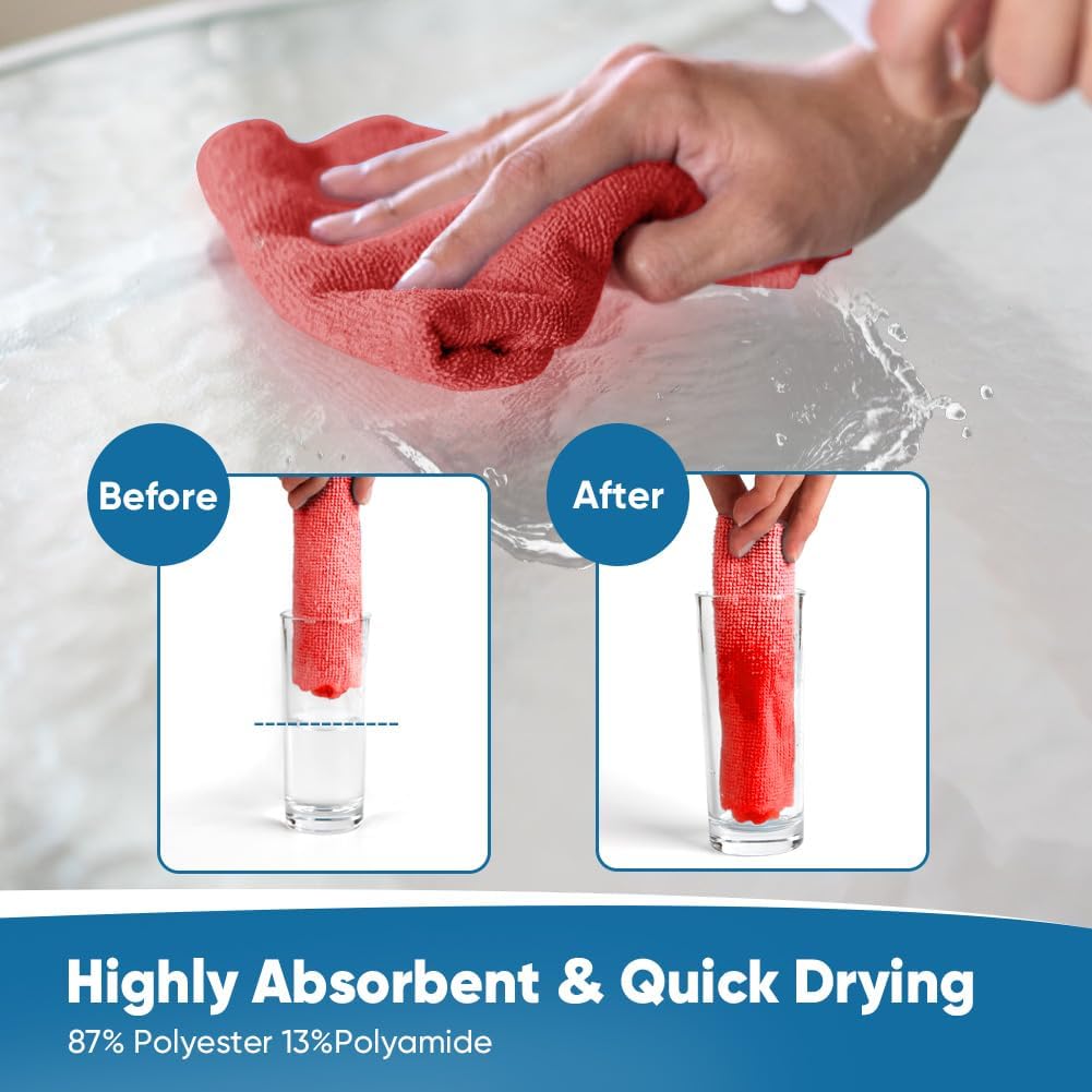 Orighty Microfiber Cleaning Cloths, 75 Sheets Shop Towels, Reusable Paper Towels Shop Rags, Washable Microfiber Towel Roll Cleaning Rags for Cars, House, Kitchen, 11.5’’ x 11.5’’, Red