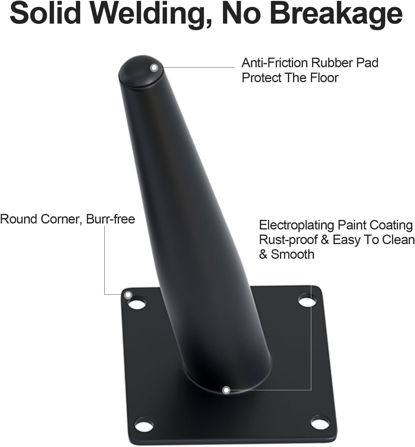 4PCS 6 Inch Matte Black Tapered Angled Legs for Furniture, Metal Mid Century Mordern Feet, Heavy Duty Slanted Stand Legs Kit for Couch, Coffee Table, Desk, Dresser, Sofa, Chair