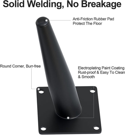 4PCS 5 Inch Matte Black Tapered Angled Legs for Furniture, Metal Mid Century Mordern Feet, Heavy Duty Slanted Stand Legs Kit for Couch, Coffee Table, Desk, Dresser, Sofa, Chair