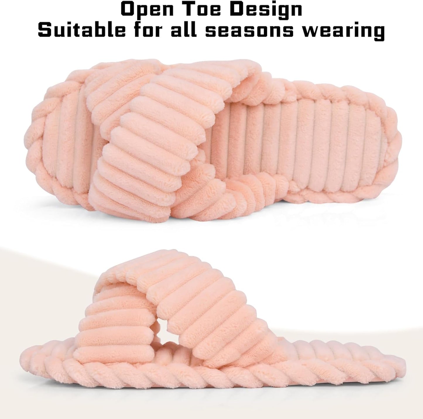 ZOORON Women's Cozy Slippers Crossbands & Durable Foam - Soft Plush Lined Non-Slip Indoor Outdoor Open Toe Shoes Trendy Gift