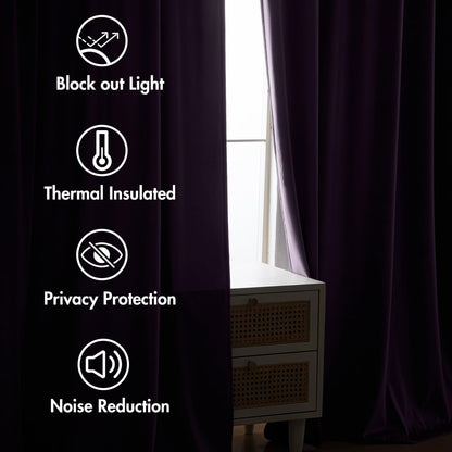 MIULEE Purple Velvet Curtains 90 inches 2 Panels - Luxury Room Darkening Window Drapes for Bedroom Living Room Thermal Insulated Super Soft Blackout, Back Tab Rod Pocket Pinch Pleated, W52 x L90