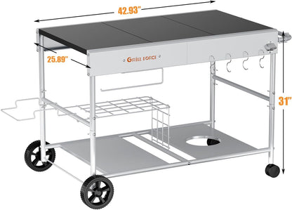 Outdoor Pizza Oven Table for Ninja Woodfire, Blackstone Tabletop Grill, Portable Grill Cart & Food Prep Work Table, Movable Pizza Oven Cart for Backyard BBQ and Patio Parties