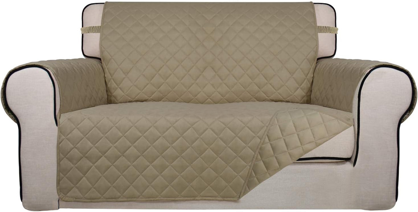 PureFit Reversible Quilted Sofa Cover, Water Resistant Medium Slipcover Furniture Protector, Washable Couch Cover with Non Slip Foam and Elastic Straps for Kids, Dogs, Pets (Loveseat, Beige/Beige)
