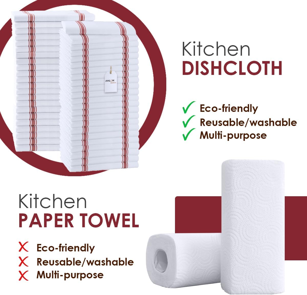 Dish Towels Set (Value Pack of 45) Size 15x25 Inch, 100% Cotton Soft & Absorbent Linen Kitchen Towels, Tea Towels, Reusable Cleaning Cloths for Household Cleaning (Red)